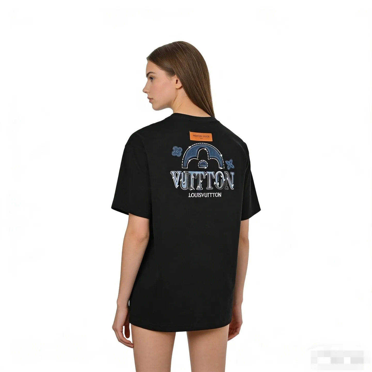 Louis Vuitton/Louis Vuitton 26ss denim patch presbyopic letter embroidered short sleeves